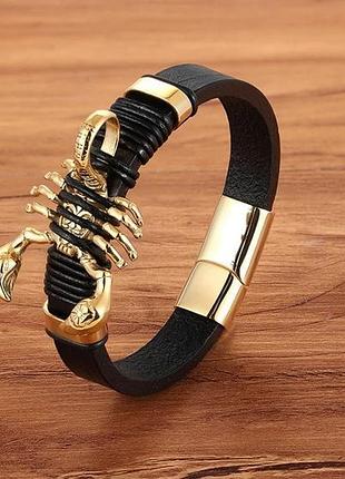 Браслет шкіряний "скорпіон" type r6 19 см золотистий