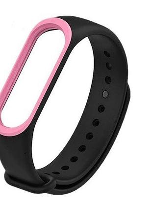 Ремінець для фітнес-браслета xiaomi mi band 3 і 4 чорний з рож...