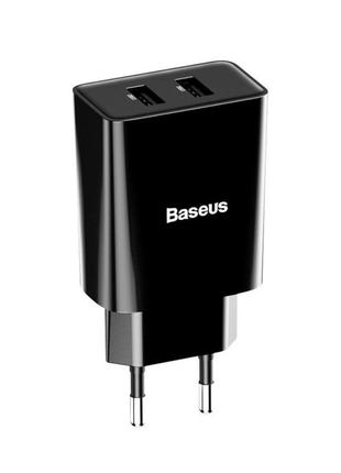 Мережевий зарядний пристрій baseus mini dual 2usb10.5w black