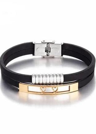 Браслет "два серця" 21 см. gold