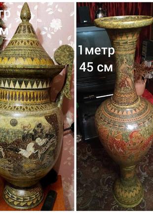 Две большие напольные вазы по цене одной. античный стиль,ручная роспись кистью,гравировка.греция.1 фото