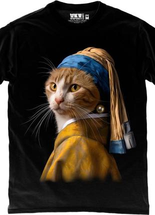Футболка кот johannes vermeer - cat with a France earring - 9000288-black черная футболка унисекс