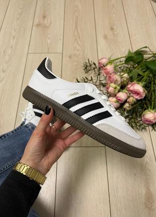 Женские кожаные кроссовки adidas samba white black адидас самба