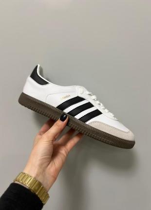 Женские кожаные кроссовки adidas samba white black адидас самба