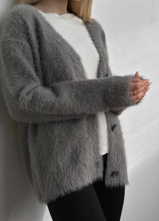 Кардиган пухнастий сірий з гудзиками twins, розмір s/m5 фото