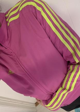 Винтажная женская малиновая ветровка мастерка с салатными лампасами adidas neon rosa  s-m