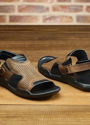 Мужские кожаные сандалии колір олива, сандалії / сандалі з натуральної шкіри з перфорацією6 фото