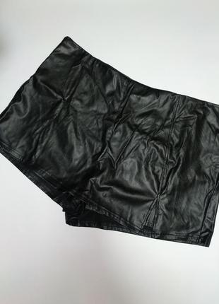 Новые актуальные кожаные шорты юбка на тонком флисе #125#5 фото