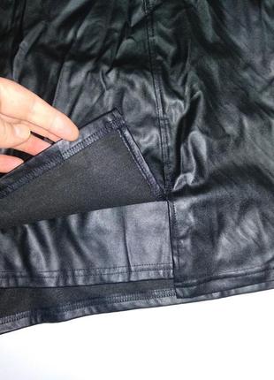 Новые актуальные кожаные шорты юбка на тонком флисе #125#7 фото