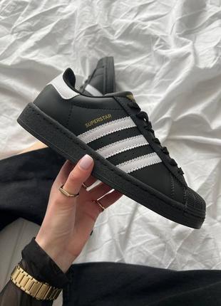 Женские кожаные кроссовки adidas superstar black white адидас суперстар