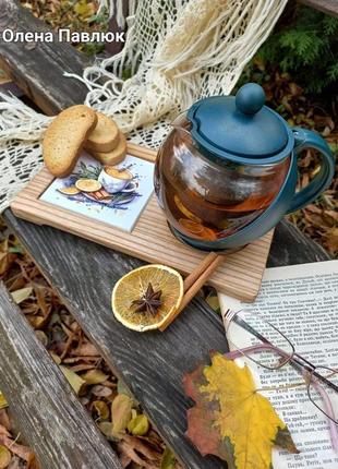 Дерев'яна таця, столик, підставка для кави "улюблений напій"6 фото