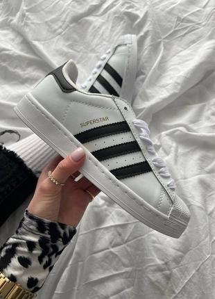 Женские кожаные кроссовки adidas superstar white black адидас суперстар