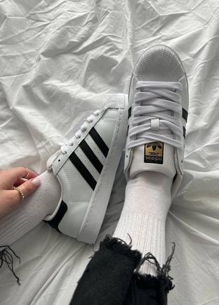 Женские кожаные кроссовки adidas superstar white black адидас суперстар7 фото