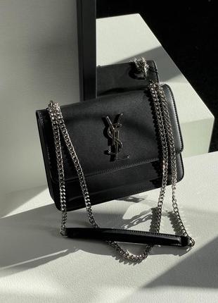 Сумка yves saint laurent medium sunset in smooth leather black/silver