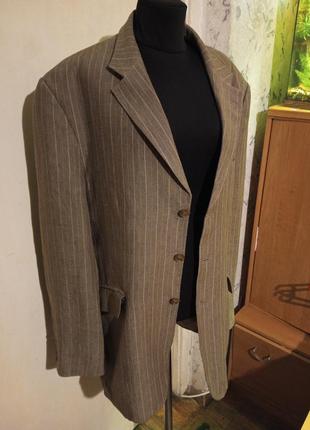 Лляний-100% льон,чоловічий піджак-блейзер у смужку,великого розміру