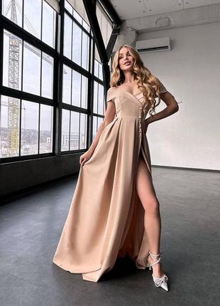 Длинное платье макси с разрезом и открытыми плечами, платье макси на выпускной7 фото