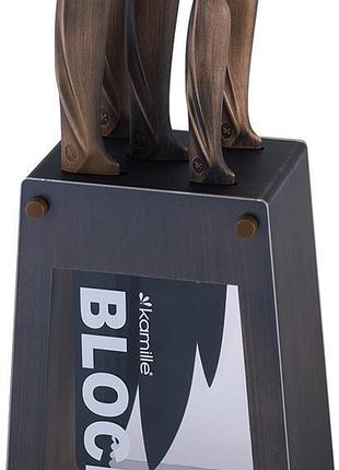 Набір кухонних ножів kamille oryen brown 5 ножів на підставці ...