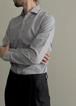 Michael kors slim fitstart shirt премиум рубашка клетка оригинал легкая стильная красивая синяя серая изысканная приятная дорога классика
