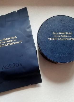 Тональний кушон для обличчя age 20's velvet lasting pact spf 50+/pa++++, 21 light beige, 14 г (без змінного блоку, 14 г)1 фото