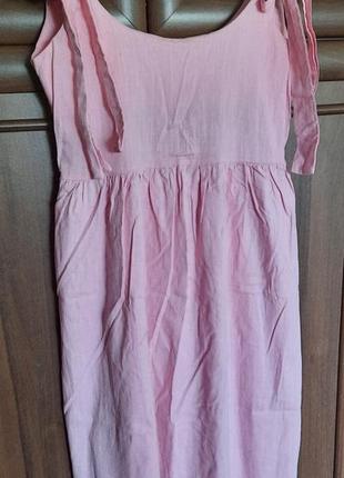 Сукня сарафан під льон рожева2 фото