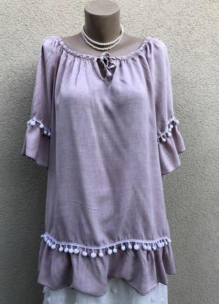 Штапельная блуза,сорочка з рюшами,помпони,відкриті плечі,віскоза,етно,стиль бохо