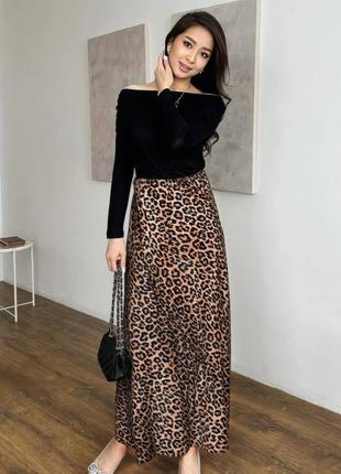 Трендовая длинная юбка в леопардовый принт1 фото