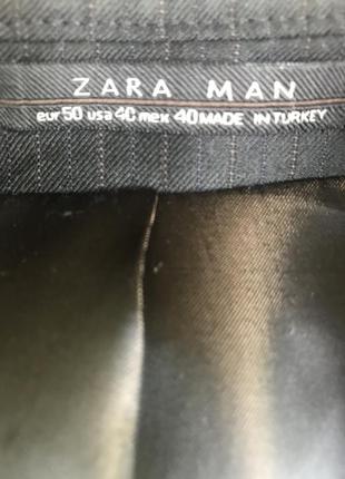 Сучасний чоловічий піджак чорний у брунатну смужку 100% вовна бренд zara9 фото