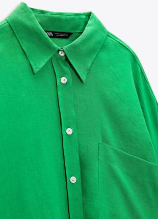 Яскрава зелена сорочка оверсайз 100% льон zara8 фото