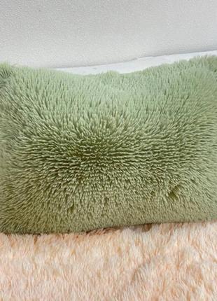 Подушка травичка хутряна оливковий3 фото