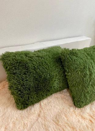 Подушка травичка хутряна зелений2 фото