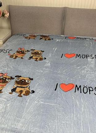 М'яке покривало плед мікрофібра 160\200 мопси