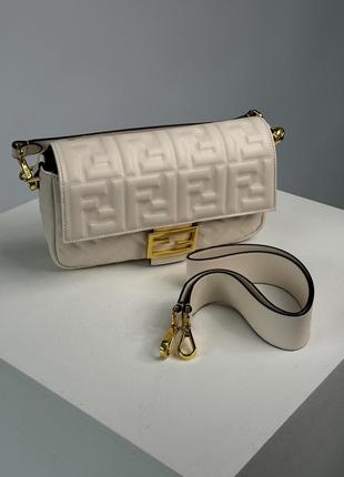 Сумка fendi baguette cream leather bag6 фото