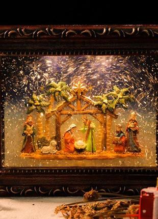 Новорічний декор лампа - "картина різдво" зі снігом і мелодіями