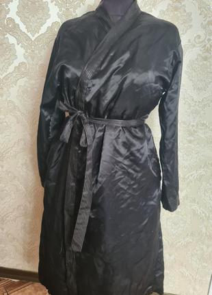 Халат черный атласный с карманами2 фото