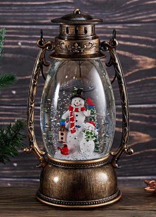 Новорічний декор "сніговики" овальна лампа зі снігом.