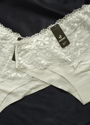Білі безшовні хлопкові трусики з кружевом, розмір 36- 38 м