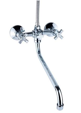 Змішувач qn 1/2" для ванни гусак вигнутий дивертор вбудований кульовий aquatica (qn-2c458c)