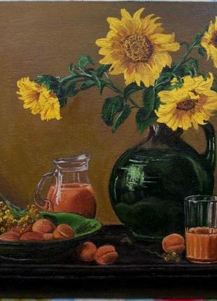 Картина "натюрморт з соняшниками" , 30х40 см, полотно, олія.