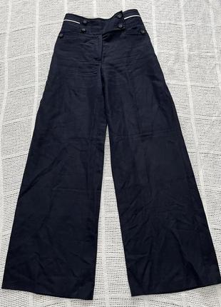 Невероятно красивые льняные стильные трендовые базовые брюки палаццо в актуальном темно синем оттенка от next6 фото
