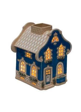 Керамічний будиночок свічник аромалампа "бароко" (блакитний)3 фото