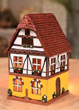 Керамический домик подсвечник "фахверк". европейский домик от "керамисто"5 фото