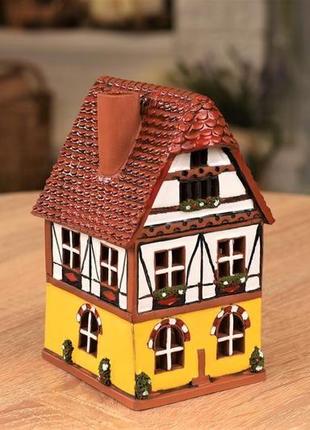 Керамический домик подсвечник "фахверк". европейский домик от "керамисто"2 фото