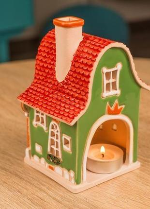 Керамічний будиночок свічник "принцеса" зелений. декор від "керамісто"4 фото