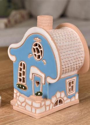 Мініатюрний будиночок "романтика"(блакитний). керамічний свічник2 фото
