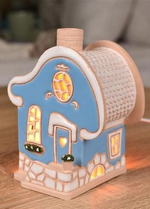 Мініатюрний будиночок "романтика"(блакитний). керамічний свічник6 фото