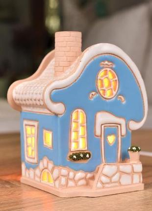Мініатюрний будиночок "романтика"(блакитний). керамічний свічник7 фото