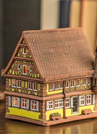 Керамический домик-подсвечник "ротенбург с башней" оригинальный подарок5 фото