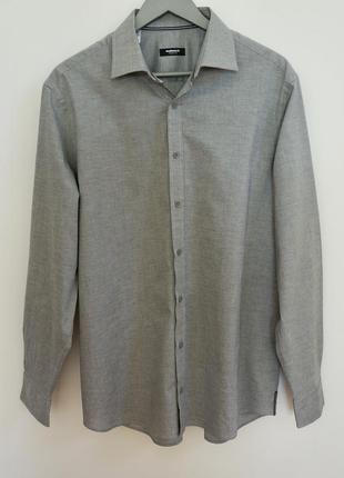 Классическая рубашка мужская с длинным рукавом серая хлопок walbusch размер 41/42