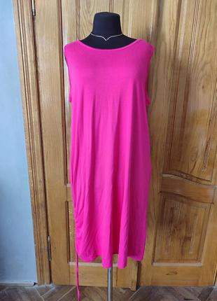 Платье - майка без рукавов стягивается с одной стороны батал натуральная ткань