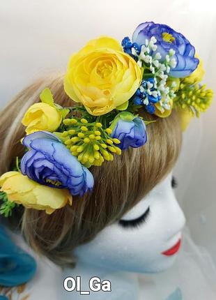 Ободок обруч "піони " жовто блакитний